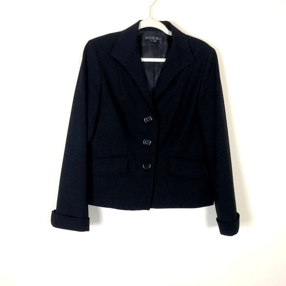 Lafayette 148 8 Blazer Jacket Cuffed Long Sleeve Flap Pockets Wool Blend